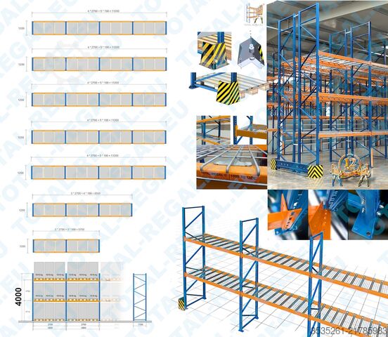 Paletni regali TOTAL-REGAL /32 Ra. 100 Trav. 150 Gitter ca.71 lfm Palettenregal 4 m hoch, 2 Eb.