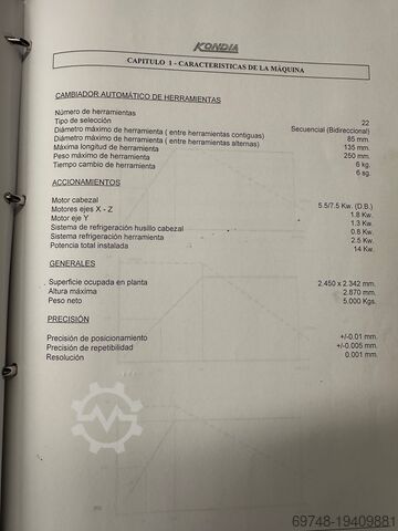 Centro de maquinagem vertical KONDIA 1050B