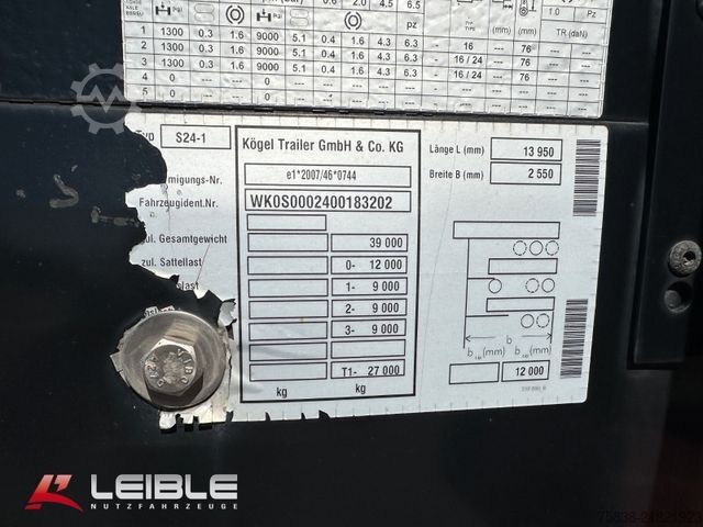 Åben sættevogn med presenning KÖGEL SN 24*Tautliner*Zertifikat XL*SAF-Achsen*
