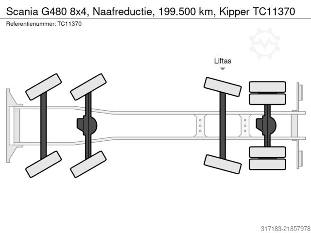 Όχημα αναρρόφησης Scania G480 8x4, Naafreductie, 199.500 km, Kipper