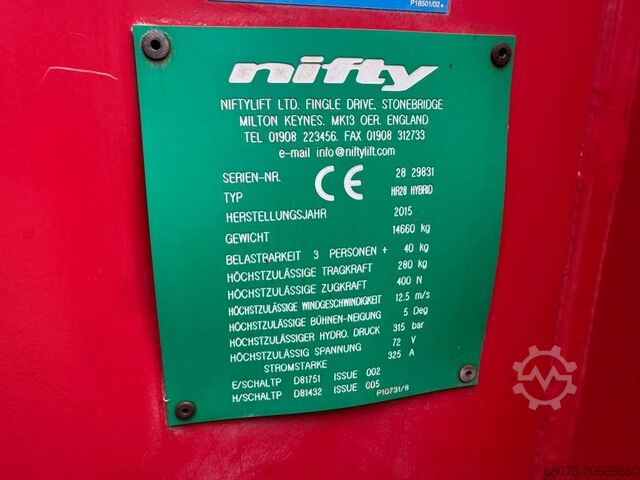 Plate-forme de travail télescopique articulée Niftylift HR 28 D E 4x4