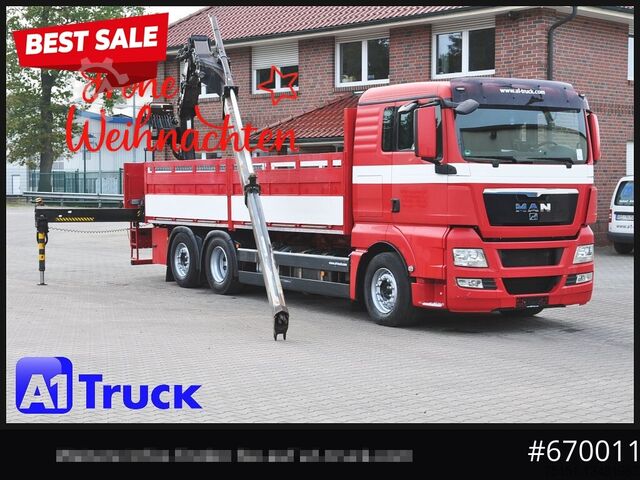 Vrachtauto met open laadbak MAN TGX 26.400, Hiab Kran, Lenk-Liftachse,