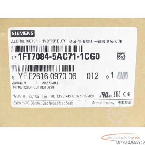 Motor Siemens Siemens 1FT7084-5AC71-1CG0 Synchronmotor SN:YFF2616097006012 - ! -