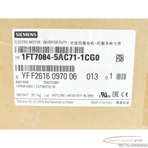Motore Siemens Siemens 1FT7084-5AC71-1CG0 Synchronmotor SN:YFF2616097006013 - ! -