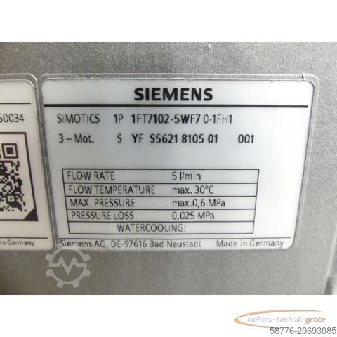 Unidad de control Siemens 1FT7102-5WF70-1FH1 Motor SN:YFS5621810501001--