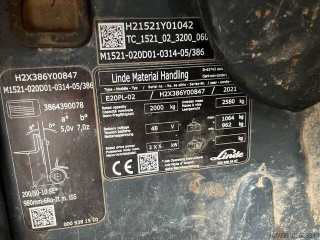 Elektrikli 4 tekerlekli forklift Linde E20PL-02