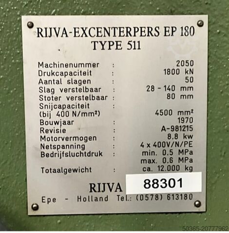 Excenterpers Rijva EP 180