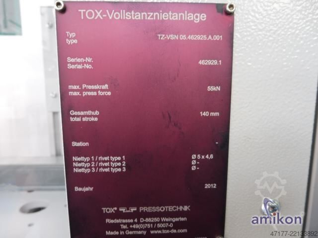 Installation de rivetage par poinçonnage entièrement automatisée sans pince robotisée TOX TZ-VSN