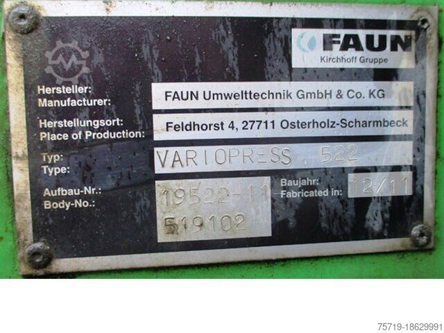 Vuilniswagen Mercedes-Benz 2633 6x2 Econic Faun Vario 522
