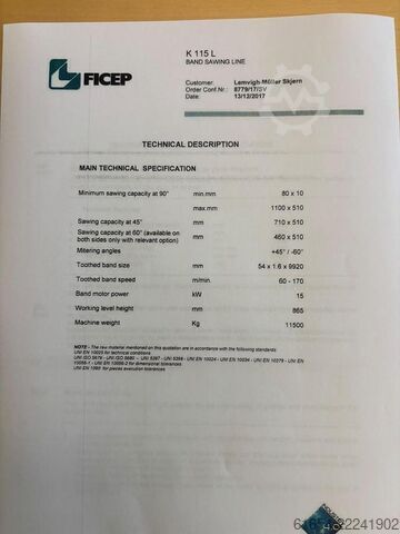 BEGAGNAD CNC-STYRD BANDSÅGSANLÄGGNING, TILLVERKARE FICEP, MODELL KI 15L FICEP KI 15L