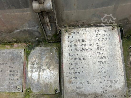 Tanker yarı römork FELDBINDER TANKAUFLIEGER, 33.000L, 4 KAMMERN