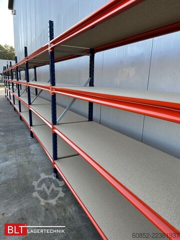 Regał magazynowy o szerokim rozstawie ca. 57 lfm. Weitspannregale H: 200 cm T: 60 cm , 400 kg Fachlast , 4 Ebenen