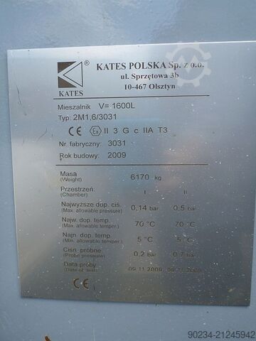 Mélangeur à pales Kates ATEX de 1700 litres, en acier au carbone avec double enveloppe KATES 1,700 LITRE