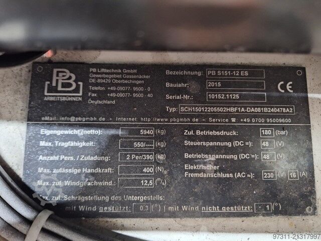 Sakse lift PB Lifttechnik S151-12 ES