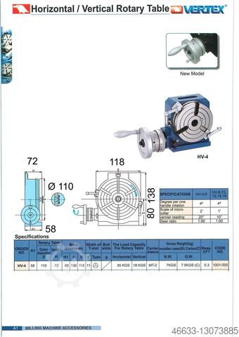 Horizontal and Vertical Rotary Table VERTEX HV-4