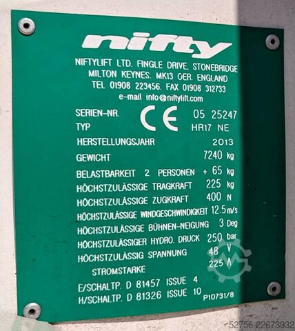 Scharnierende telescopische hoogwerker Niftylift HR17NE