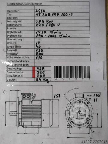 Instelbare tandwielmotor 0,75 kW 190-1000 rpm MOTOVARIO TKFL/10