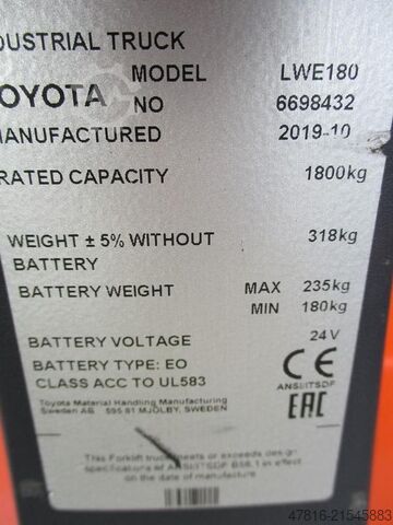 Pallet truck TOYOTA LWE180