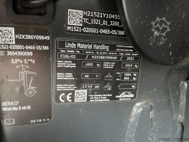 Elektrische vorkheftruck 3 wielen Linde E16L-02