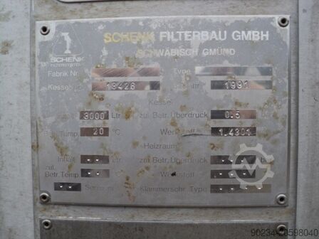 70 qm, 1850 Liter, Schenk horizontales Blatt, vertikaler Behälter Druckblattfilter Schenk ZHF-S70-Z-C3