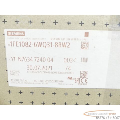 Siemens motor Siemens 1FE1082-6WQ31-8BW2 SN:YFN7634724004003 - ! -
