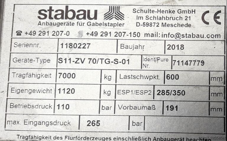 Vorkenversteller Stabau S11 - ZV 70 / TG-S-01