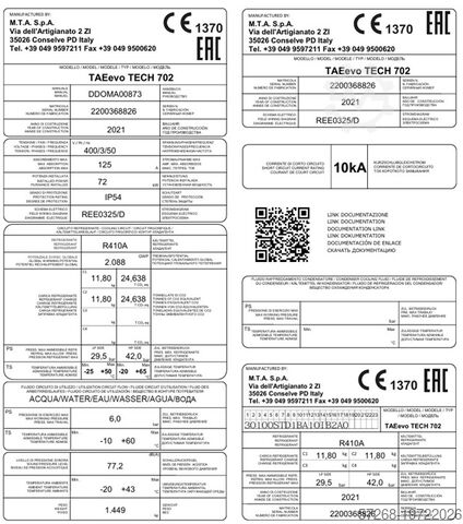 Máquina de refrigeração, unidade de água gelada, resfriador, Kühlmaschinen, MTA S.p.A. TAEevo Tech 702 P3-20 – 136 kW