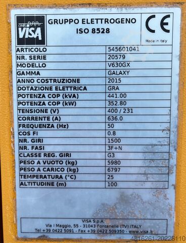 Brugt generatoranlæg VISA V630GX – 6 VISA V630GX