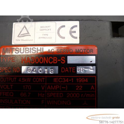Mitsubishi HA300NCB-S SPEC NO. 84018 + Encoder OSA104 SN J4AP403481