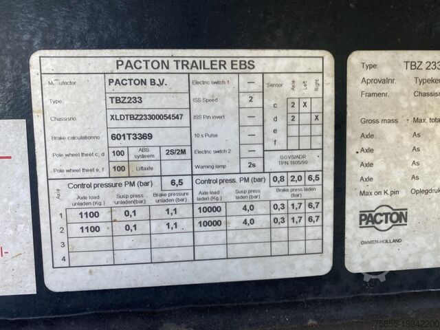 Koel-vriestransport Pacton TBZ 233 2-Axle Fridge / Carrier Vector 1800 / L...