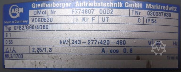 Tandwielmotor 0,55 kW 57 tpm ABM EFB2/G90/4D80