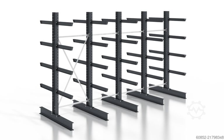 Cantilever rack 5,12 lfm. Kragarmregal Doppelseitig 3,15 cm Höhe 80 cm Nutztiefe 500 kg/Arm
