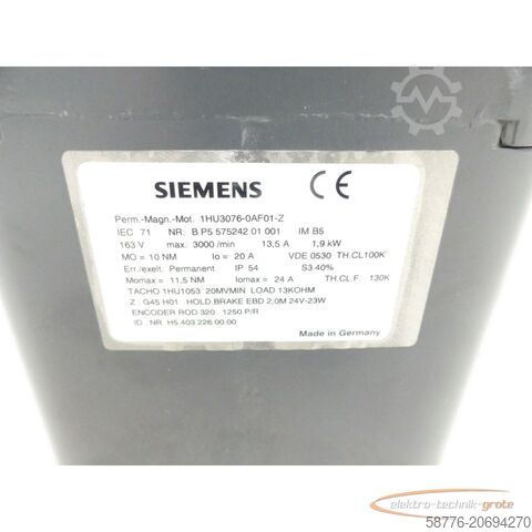 Siemens Motor Siemens 1HU3076-0AF01-Z Z=G45 H01 SN: BP557524201001 Gleichstrom Servomotor