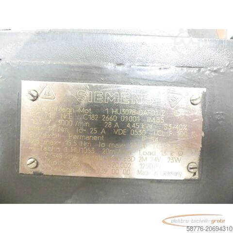 Siemens motor Siemens 1HU3078-0AF01 -Z Z=G45 Permanent Magnet Motor SN: EC182266001001