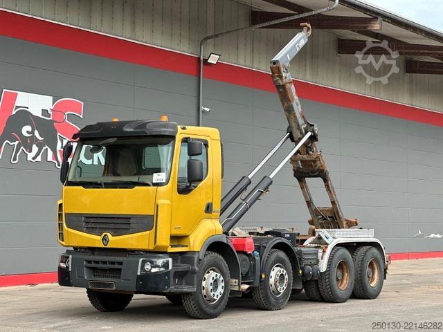 Kamion s kipom s pomičnim kontejnerom RENAULT Premium Lander 460.32 8x4 BB HIAB XR26S Hooklift