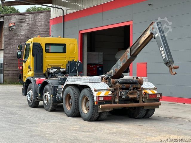Kamion s kipom s pomičnim kontejnerom RENAULT Premium Lander 460.32 8x4 BB HIAB XR26S Hooklift