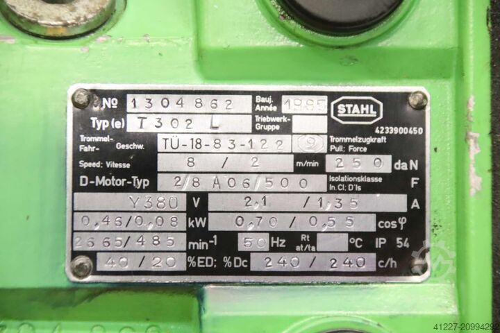 Kædetalje med løbekat, løftekapacitet 500 kg Stahl T 302 L