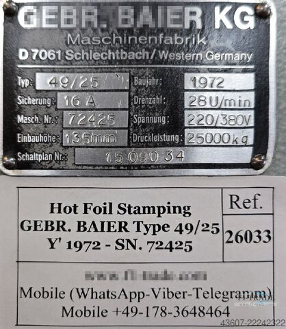 Prägelpress / Varmfoliestämplingspress GEBA BAIER 49/25