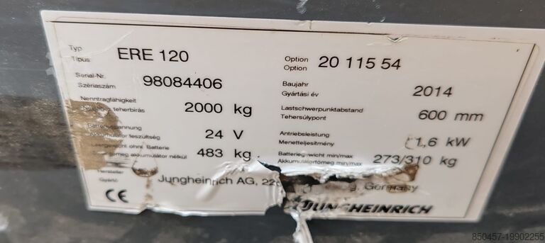 Elektrische palletwagens Jungheinrich ERE120 batt2020y