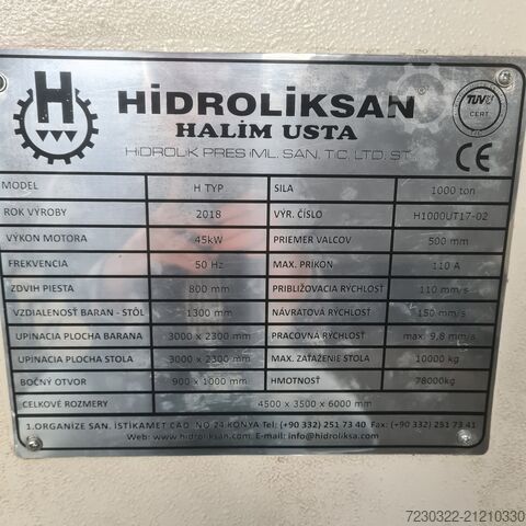 Hydraulische pers Hidroliksan H1000