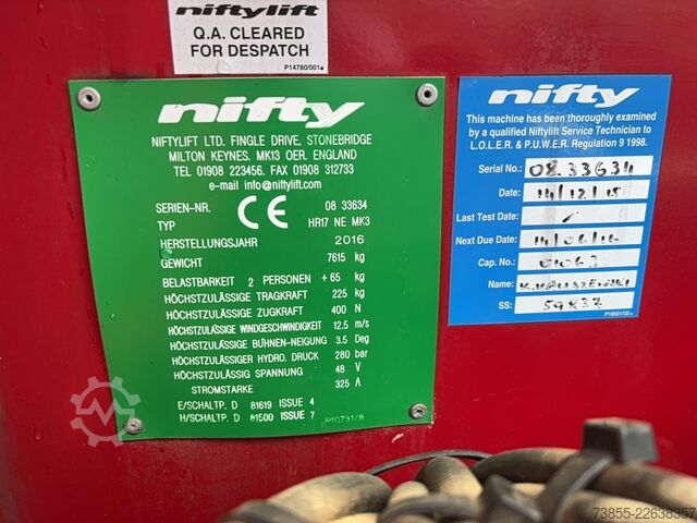 Mafsallı çalışma platformu Nifty Lift HR17 NE MK3
