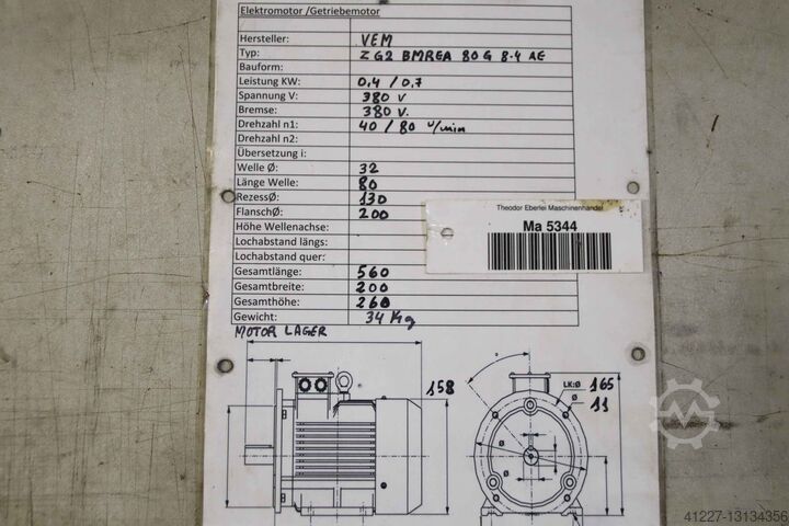 Tandwielmotor 0,4/0,7 kW 40/80 tpm VEM ZG2 BMREA 80 G 8-4 AF