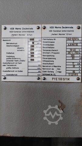 Hydraulische éénkolomspers ZEULENRODA PYE 100 S-1 M