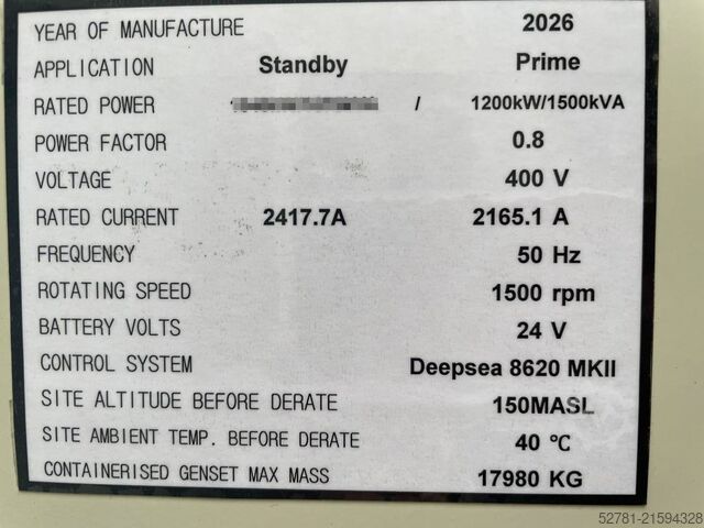Granulats Cummins KTA50GS8 - 1.675 kVA Generator - DPX-18821