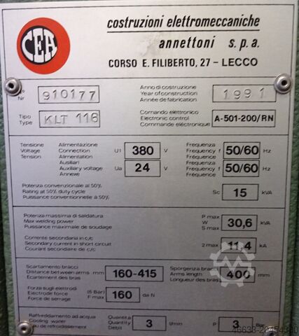 Zgrzewarka punktowa CEA Costruzioni Elettr. Annettoni S.p.A. KLT 116
