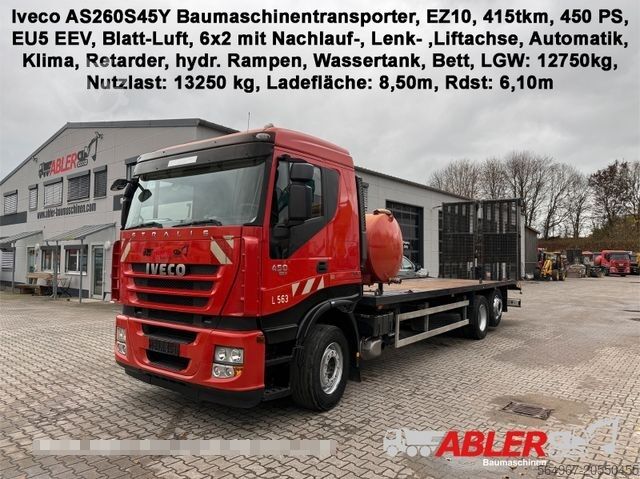 Autószállító teherautó IVECO AS260S45Y Baumaschinentransporter Rampe Retarder