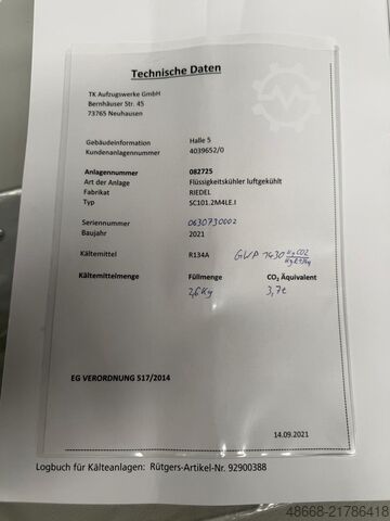ψύκτης νερού ψυχρού νερού Riedel SC 101.2M4LE.I