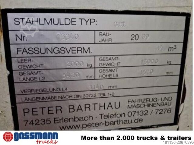 Hákový kontejner Peter Barthau Abrollcontainer 14 cbm, Flügeltüren