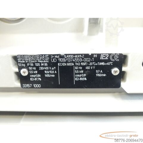 Siemens motor Siemens 1LA9130-4KA11 - Z Drehstrommotor SN:DU 1109/1374559-002-1