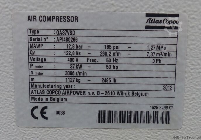 Vidali kompresör GA37VSDFF Atlas Copco GA37VSDFF